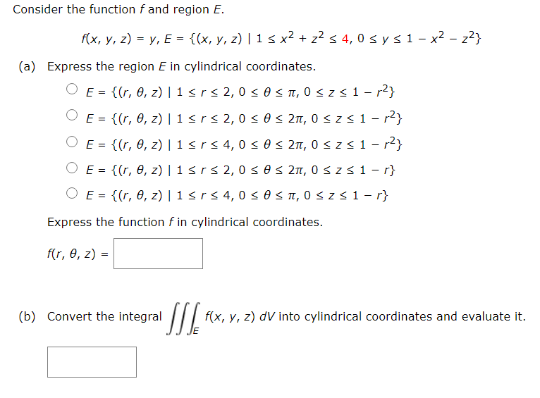 Solved Consider The Function F And Region E F X Y Z Chegg Com