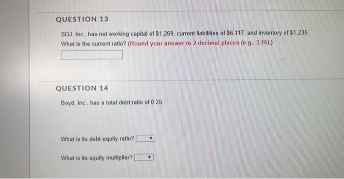 Solved SDJ, Inc has net working capital of $1,269, current | Chegg.com