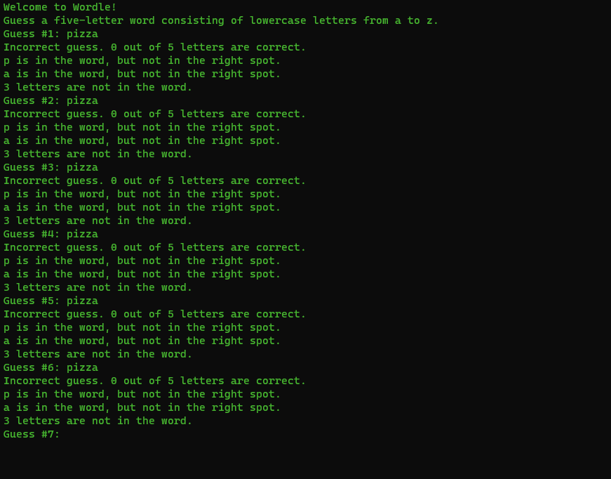 Solved Following C++ wordle program wont stop after 6 | Chegg.com