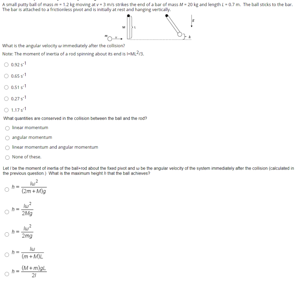 Solved A small putty ball of mass m = 1.2 kg moving at v = 3 | Chegg.com