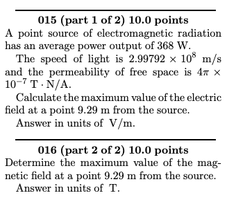 Solved 015 (part 1 of 2) 10.0 points A point source of | Chegg.com