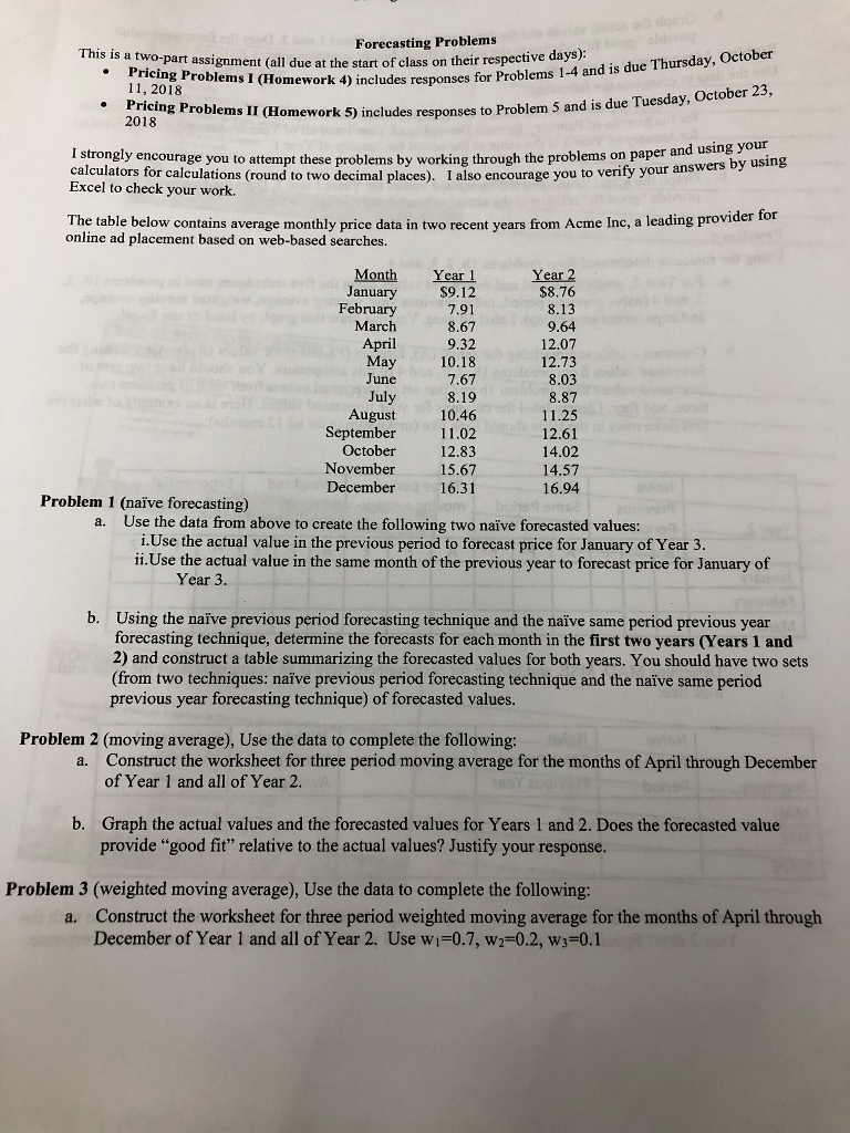 Solved Forecasting Problems s is a two-part assignment (all | Chegg.com