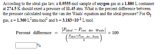 Solved According to the ideal gas law, a 0.9555 mol sample | Chegg.com