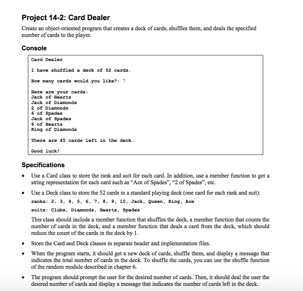 In C++ language. Please follow the specifications | Chegg.com