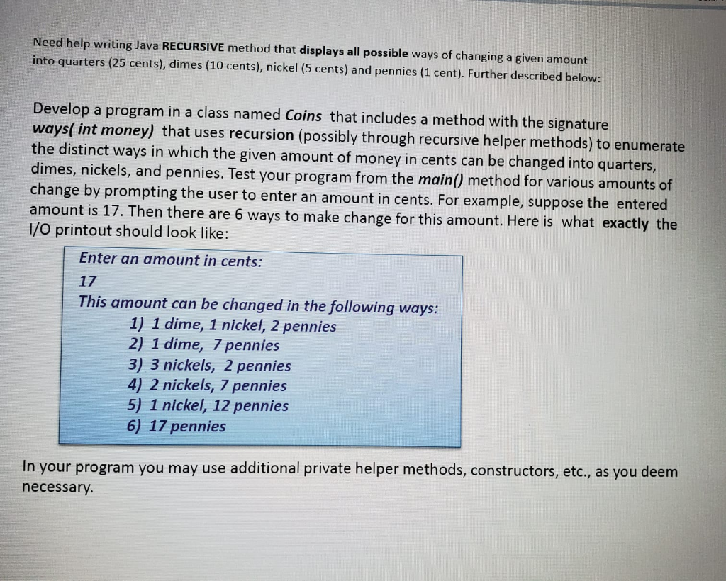 Solved Need help writing Java RECURSIVE method that displays | Chegg.com