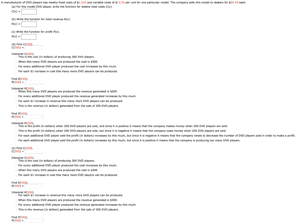 Solved A manufacturer of DVD players has weekly fixed costs | Chegg.com