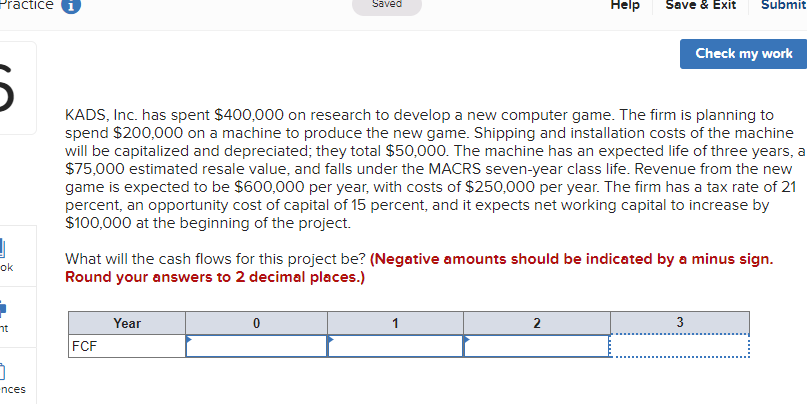 Solved Practice Saved Help Save & Exit Submit Check my work | Chegg.com