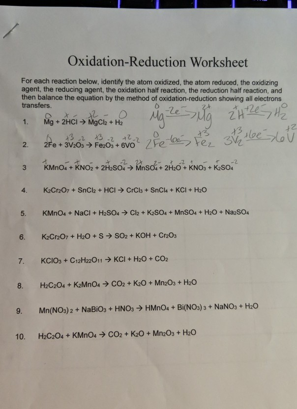Solved Oxidation-Reduction Worksheet For each reaction | Chegg.com
