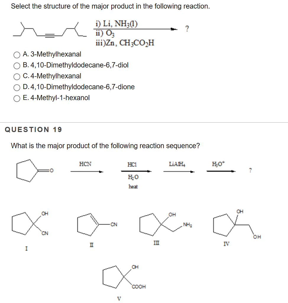 Solved Select the structure of the major product in the | Chegg.com