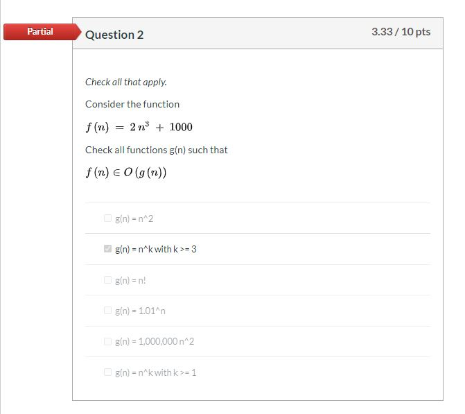 Solved Partial Question 2 3.33/10 pts Check all that apply. | Chegg.com