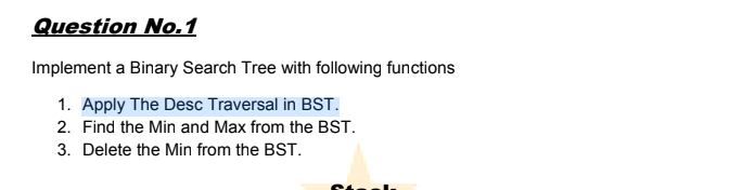 Solved Question No.1 Implement a Binary Search Tree with | Chegg.com