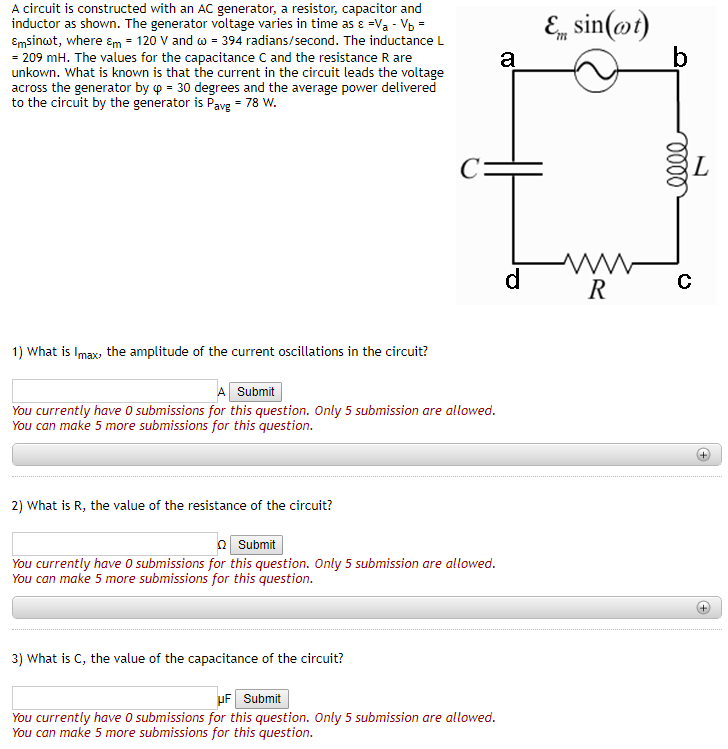 Solved A circuit is constructed with an AC generator, a