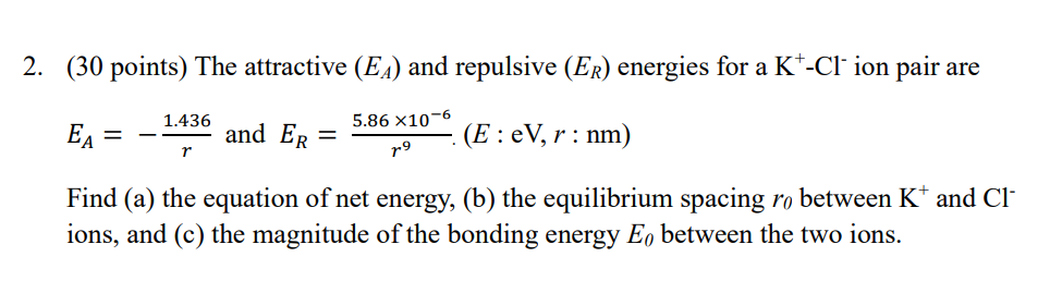 Solved 2. (30 points) The attractive (EA) and repulsive (Er) | Chegg.com