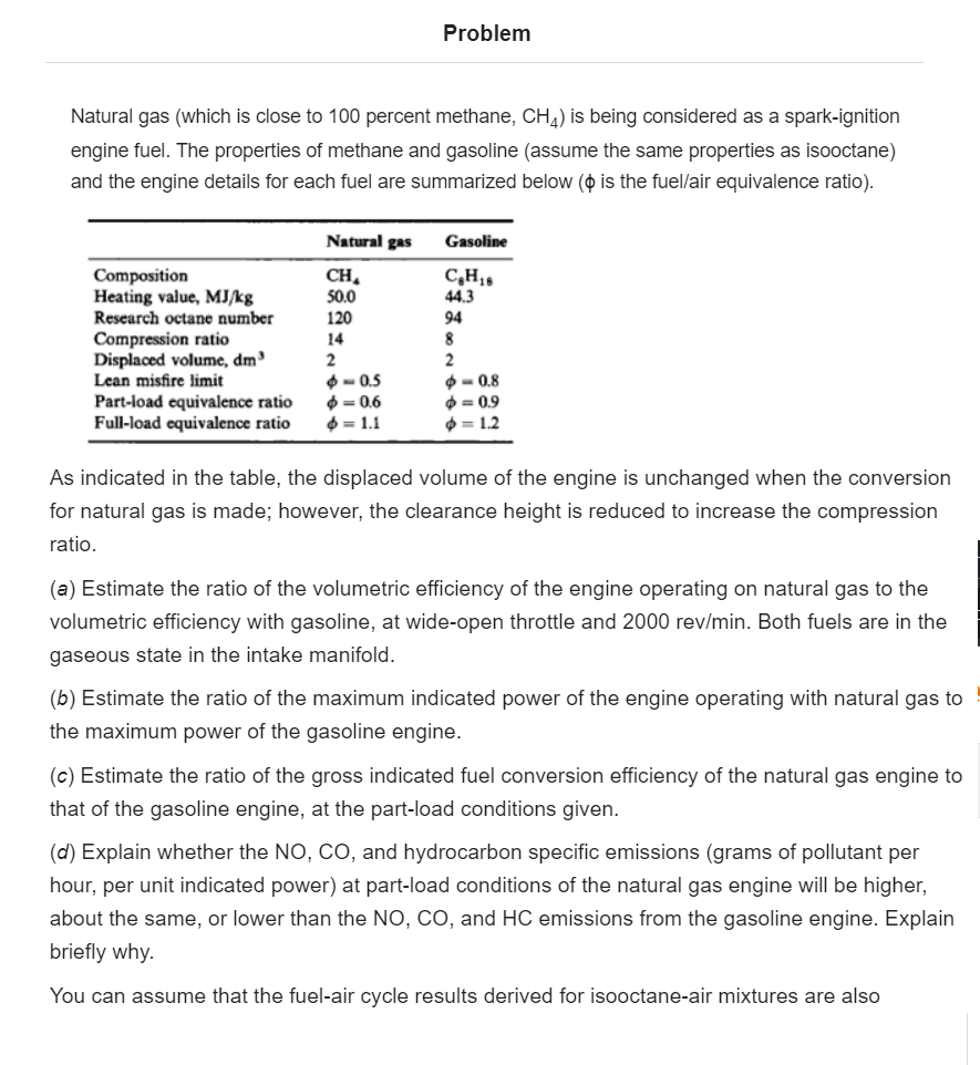Solved Problem Natural gas (which is close to 100 percent