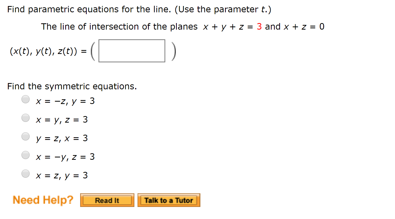 Solved Find Parametric Equations For The Line Use The P Chegg Com