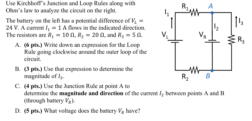 Solved 13 R2 Use Kirchhoff's Junction and Loop Rules along | Chegg.com
