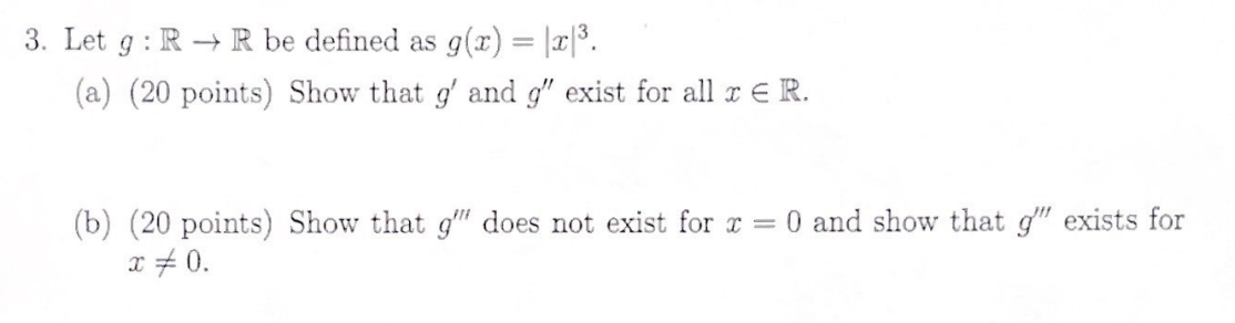 3. Let g:R→R be defined as g(x)=∣x∣3. (a) (20 points) | Chegg.com