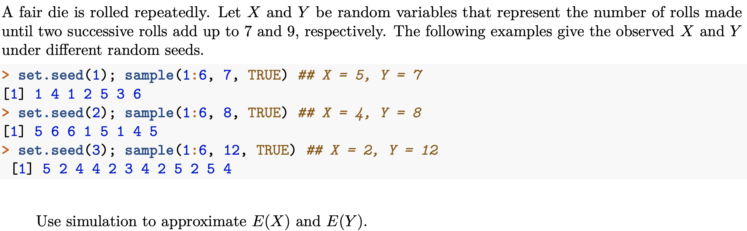 Solved A fair die is rolled repeatedly. Let X and Y be | Chegg.com