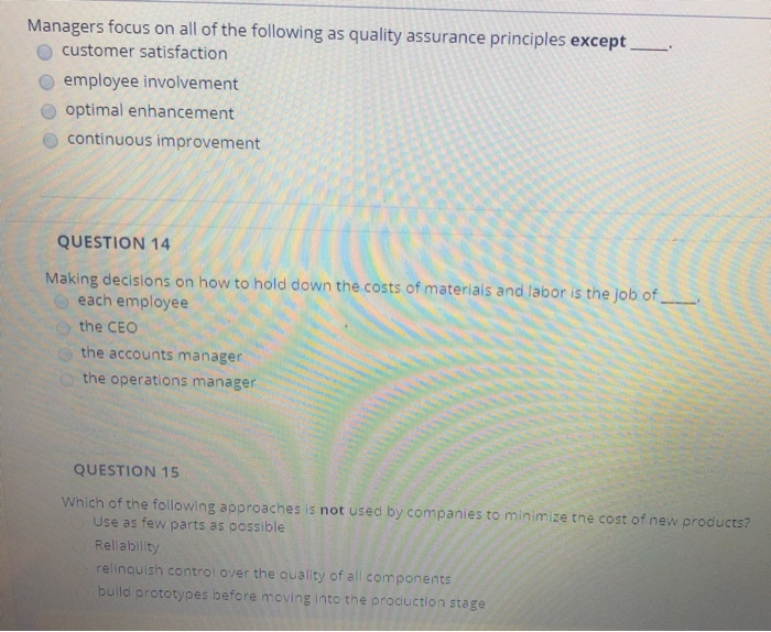 Solved Managers focus on all of the following as quality