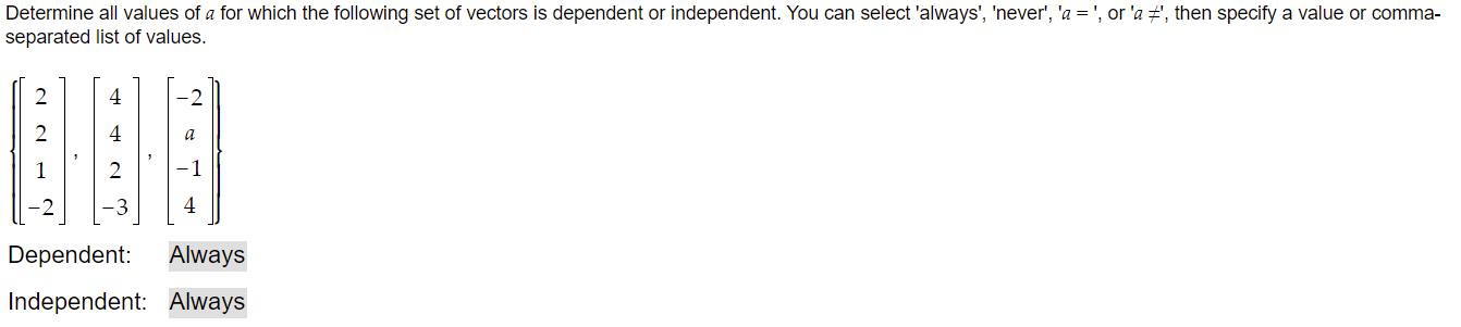 Solved Determine all values of a for which the following set | Chegg.com