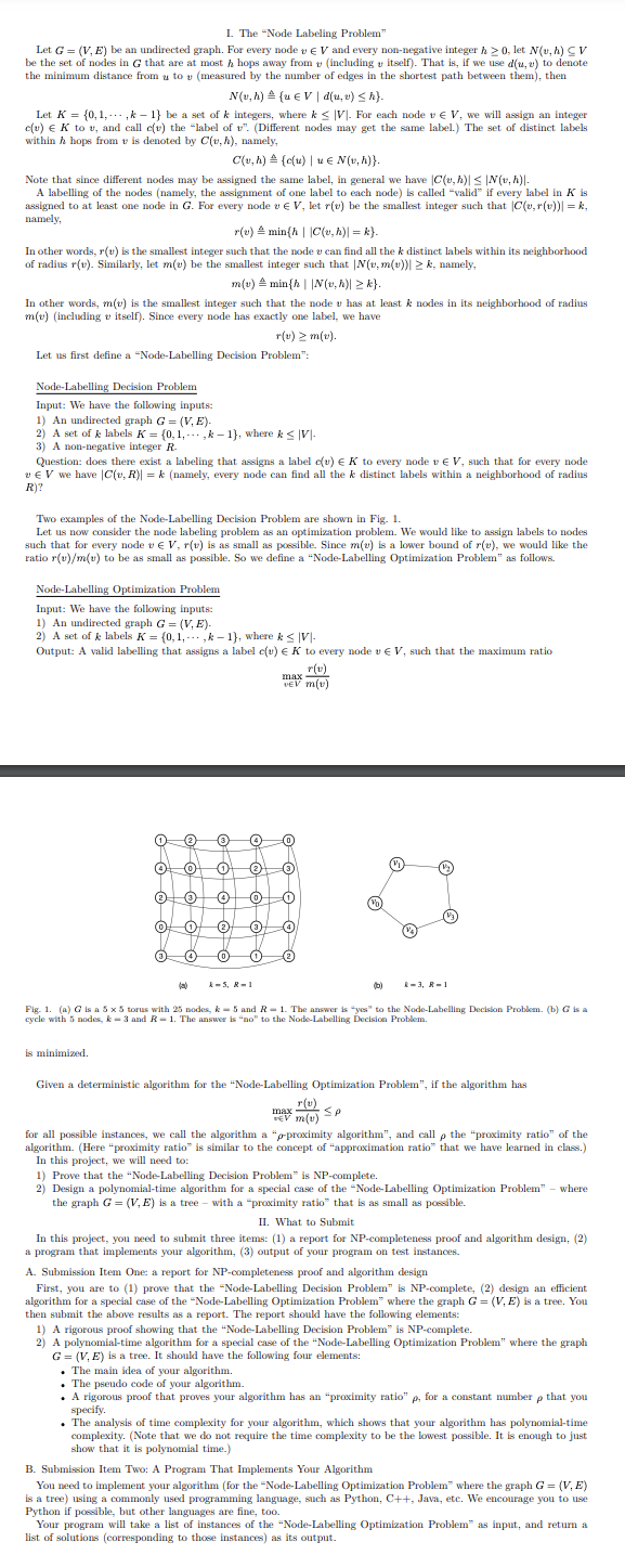 Solved I. The "Node Labeling Problem Let G=(V,E) be an | Chegg.com