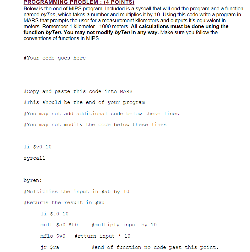 Solved Below is the end of MIPS program. Included is a | Chegg.com