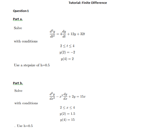 Solved Tutorial: Finite Difference Question 1 Part a. Solve | Chegg.com