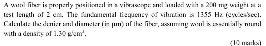 Solved A wool fiber is properly positioned in a vibrascope | Chegg.com