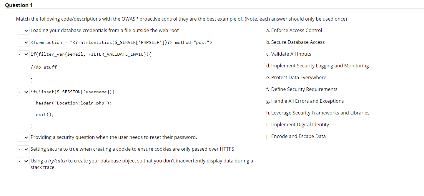Solved Question 1 Match the following code/descriptions with | Chegg.com