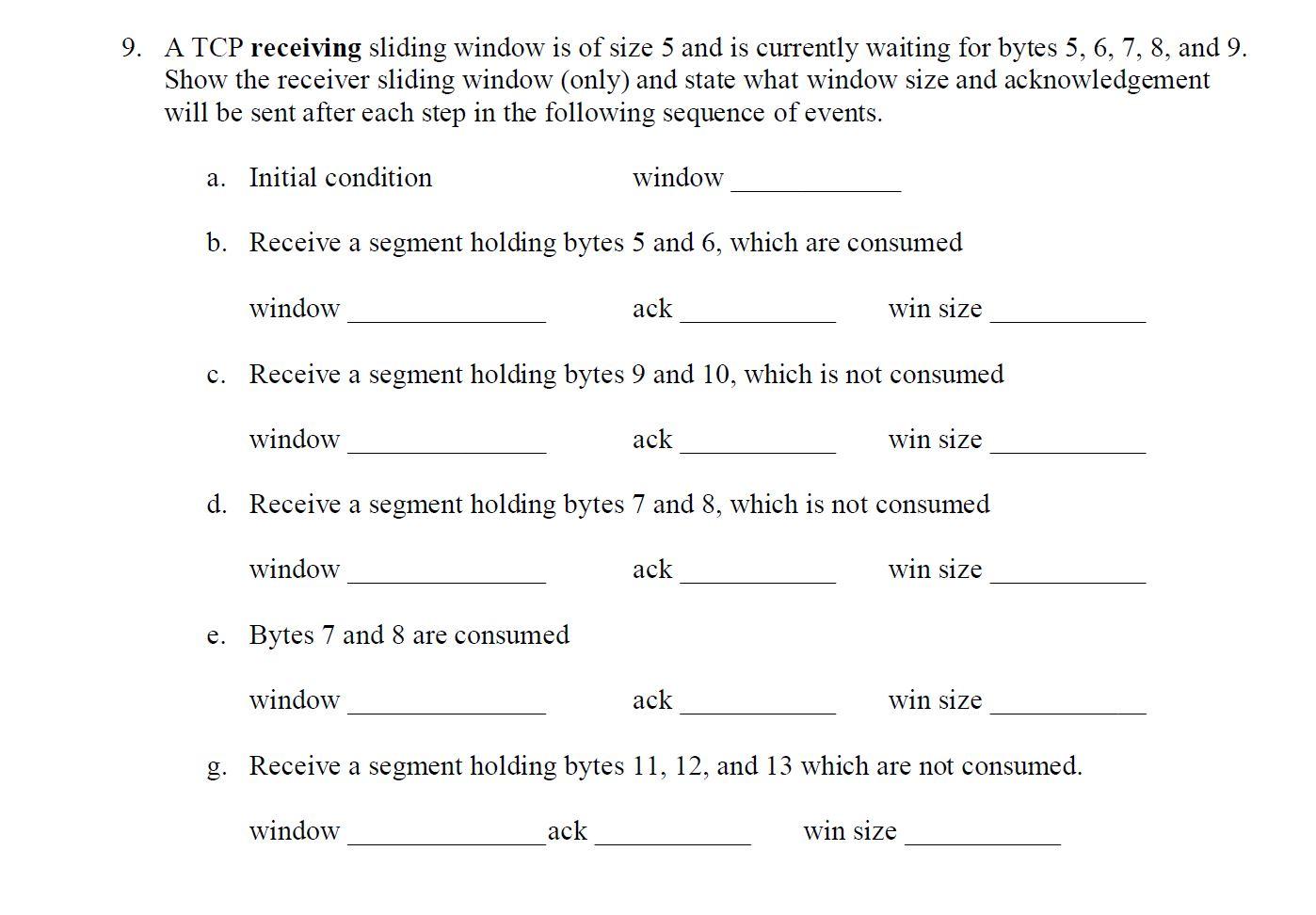 Solved 9. A TCP receiving sliding window is of size 5 and is | Chegg.com