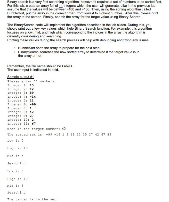 Solved Binary Search Is A Very Fast Searching Algorithm, | Chegg.com