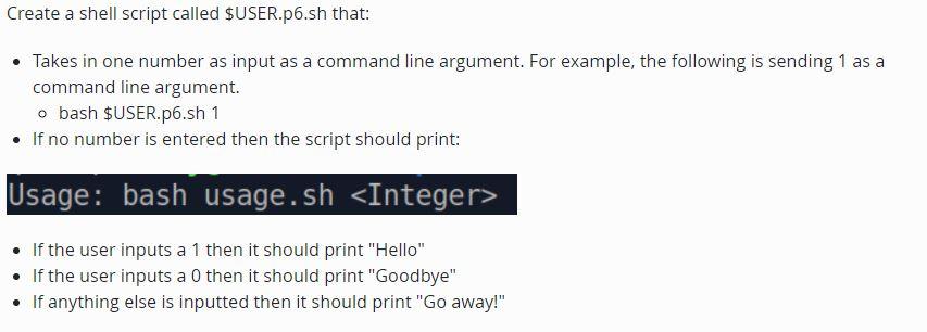 Solved Create a shell script called $USER.p6.sh that: • | Chegg.com