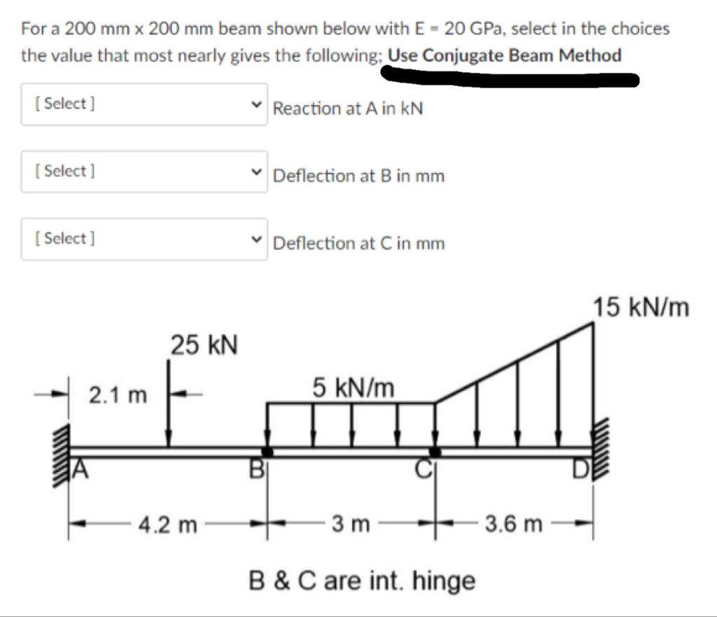 Solved For a 200 mm x 200 mm beam shown below with E = 20 | Chegg.com