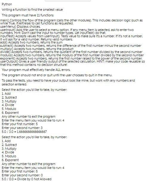 Solved Python Writing a function to find the smallest value | Chegg.com