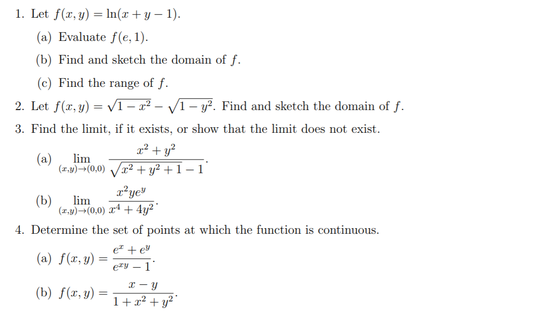 Solved 1 Let F X Y Ln X Y 1 A Evaluate F E Chegg Com