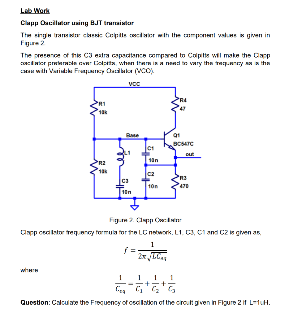 Solved Lab Work Clapp Oscillator using BJT transistor The