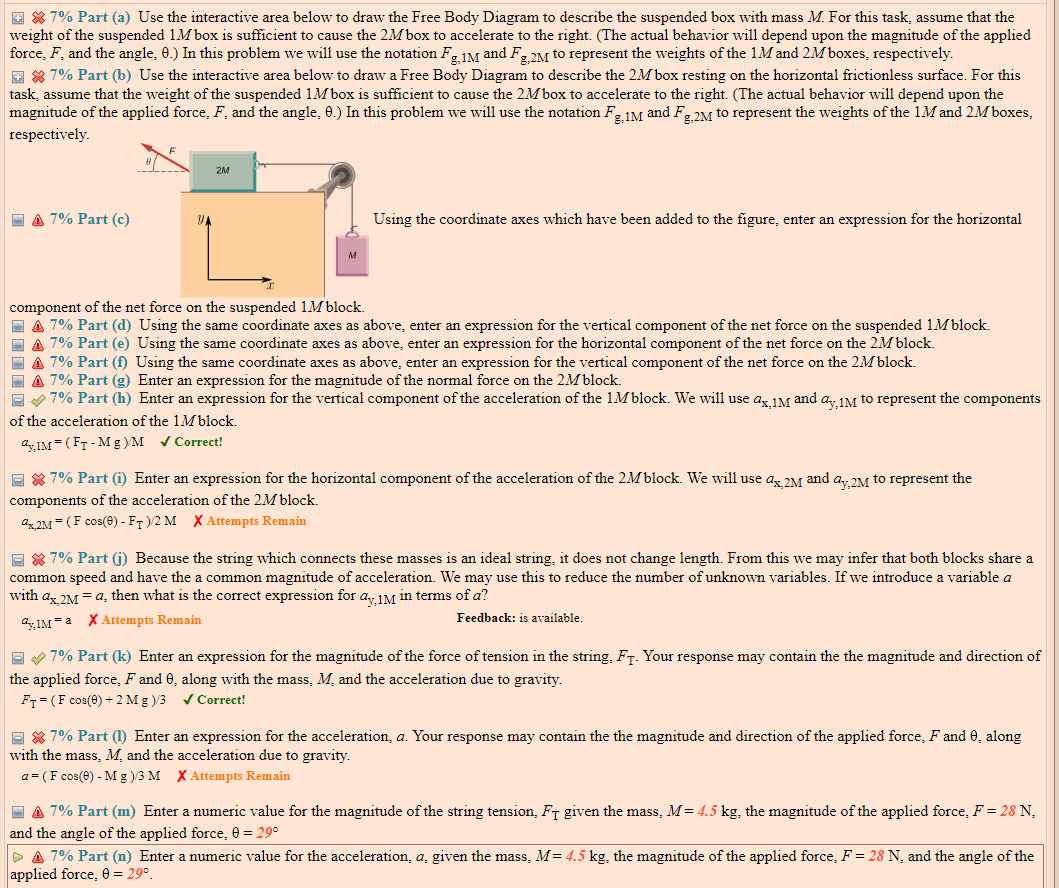 Solved (7%) Problem 5: A box with mass 2M is placed on a | Chegg.com