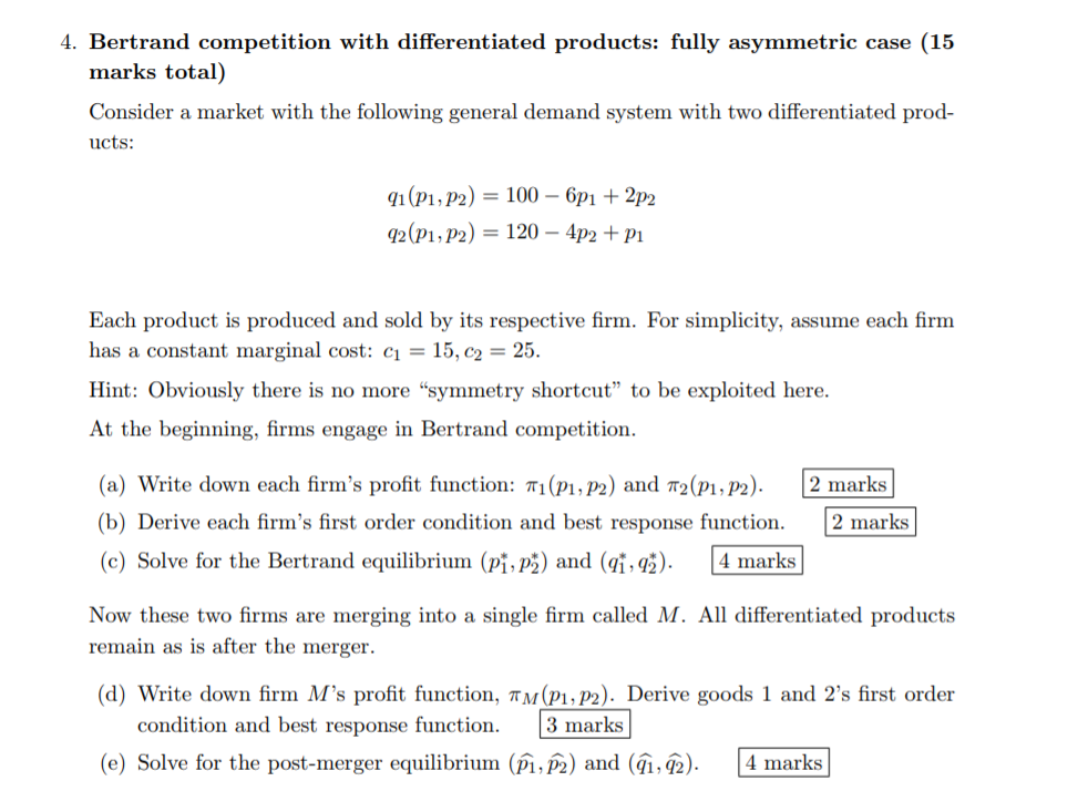Solved 4. Bertrand competition with differentiated products