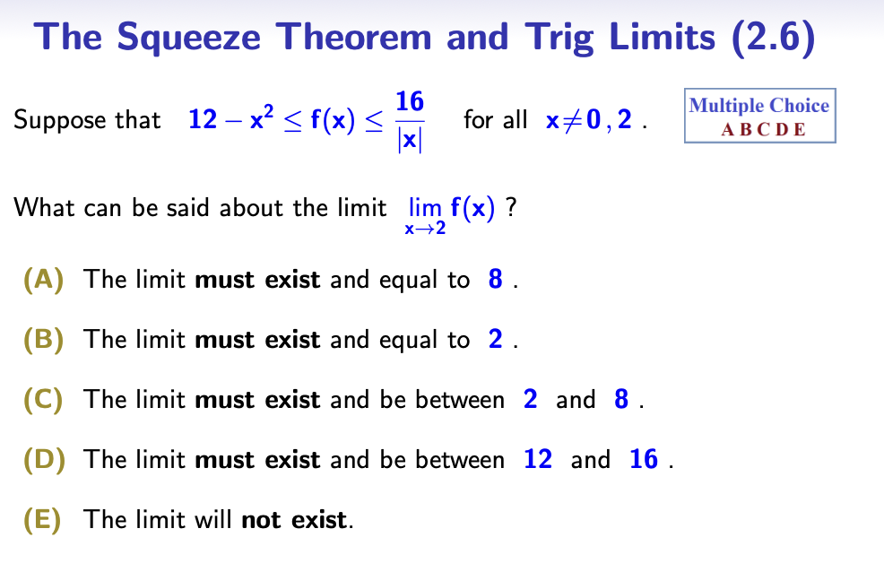 Solved The Squeeze Theorem and Trig Limits (2.6)Suppose that | Chegg.com