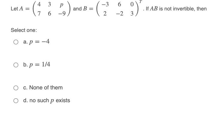 Solved 4 3 6 0 Let A = G ) B= р -9 And B = = -3 2 . If AB Is | Chegg.com