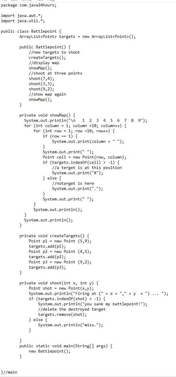solved add a new arraylist of points called misses add chegg com