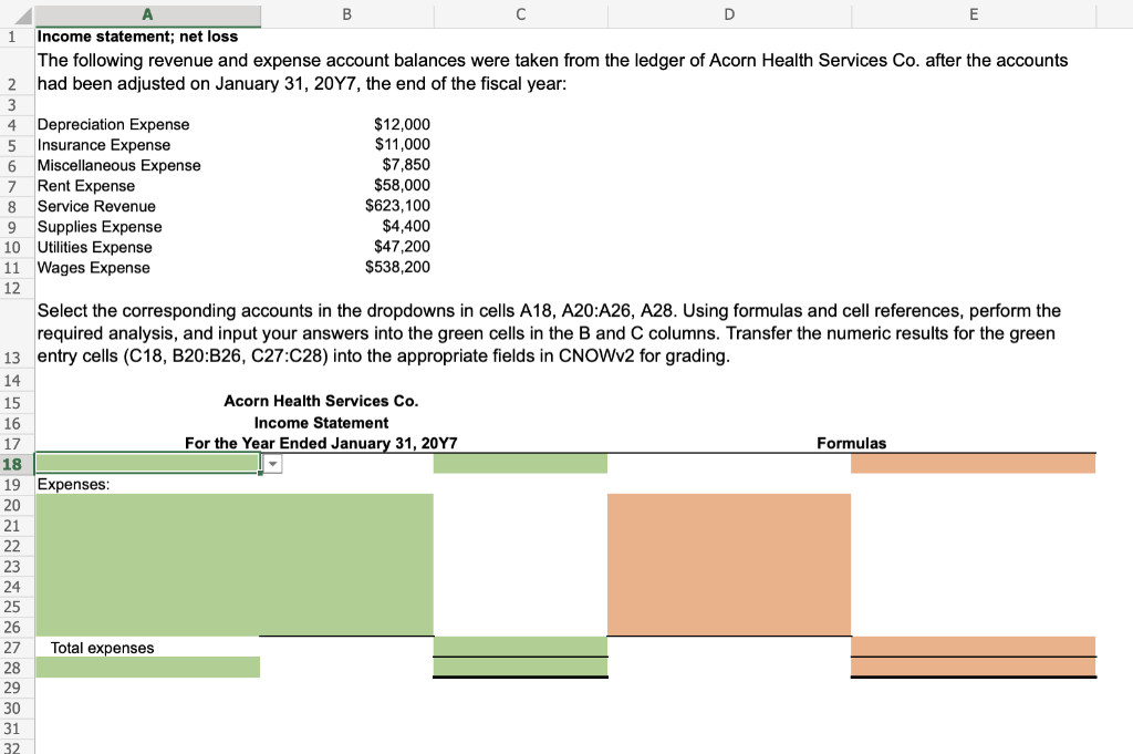 Solved Income statement; net loss The following revenue and | Chegg.com