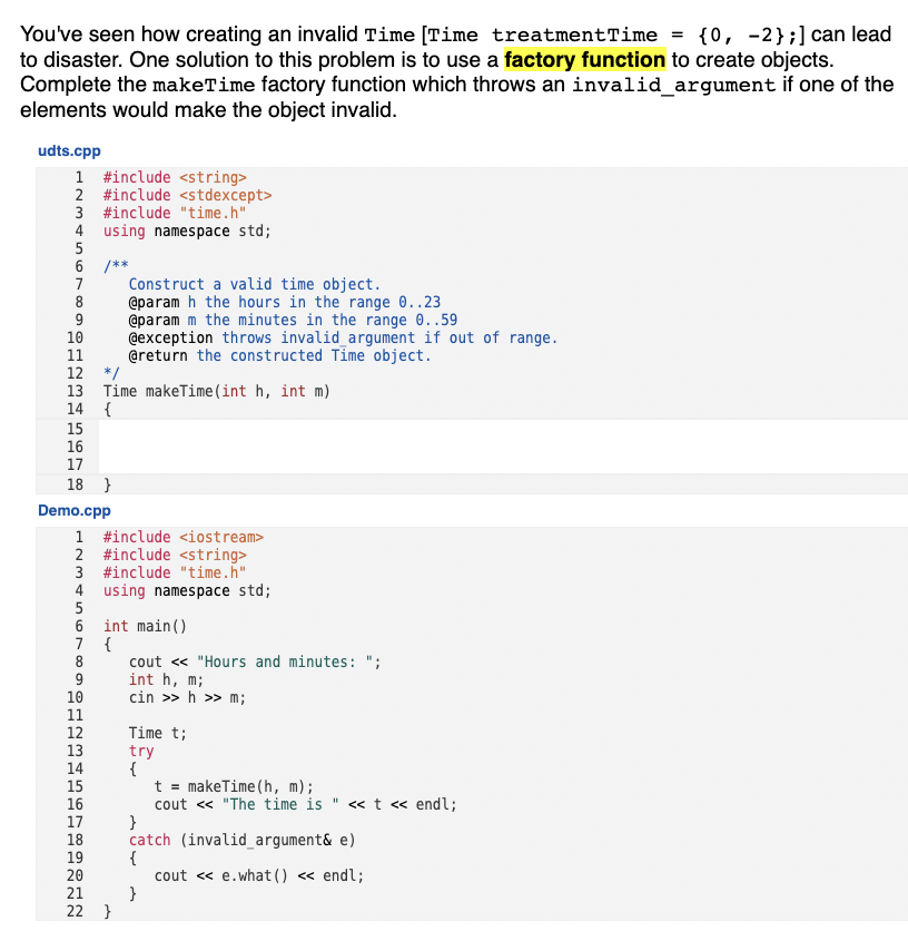 Solved You've seen how creating an invalid Time [Time | Chegg.com ...