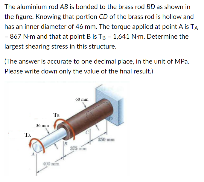 [Solved]: The Aluminium Rod ( A B ) Is Bonded To The Bra