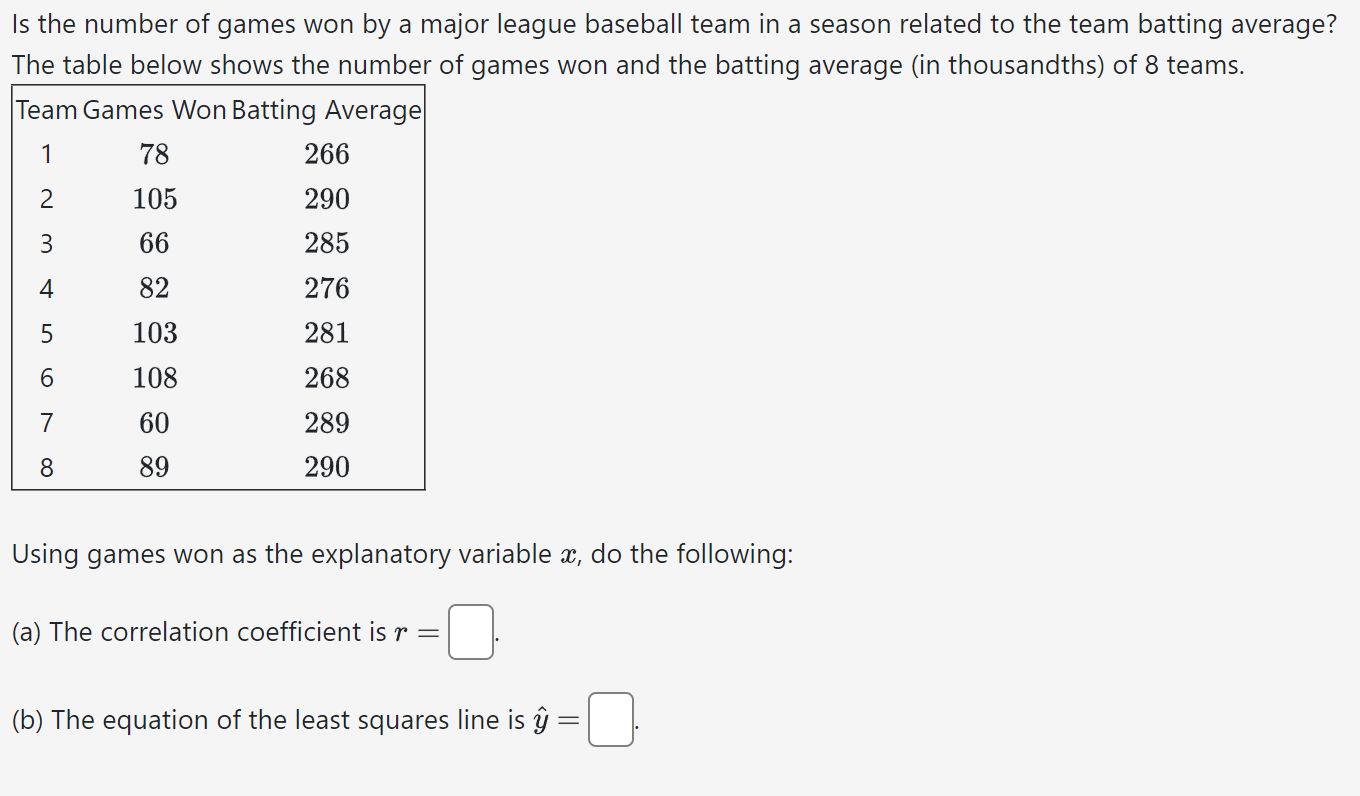 Solved Is the number of games won by a major league baseball | Chegg.com