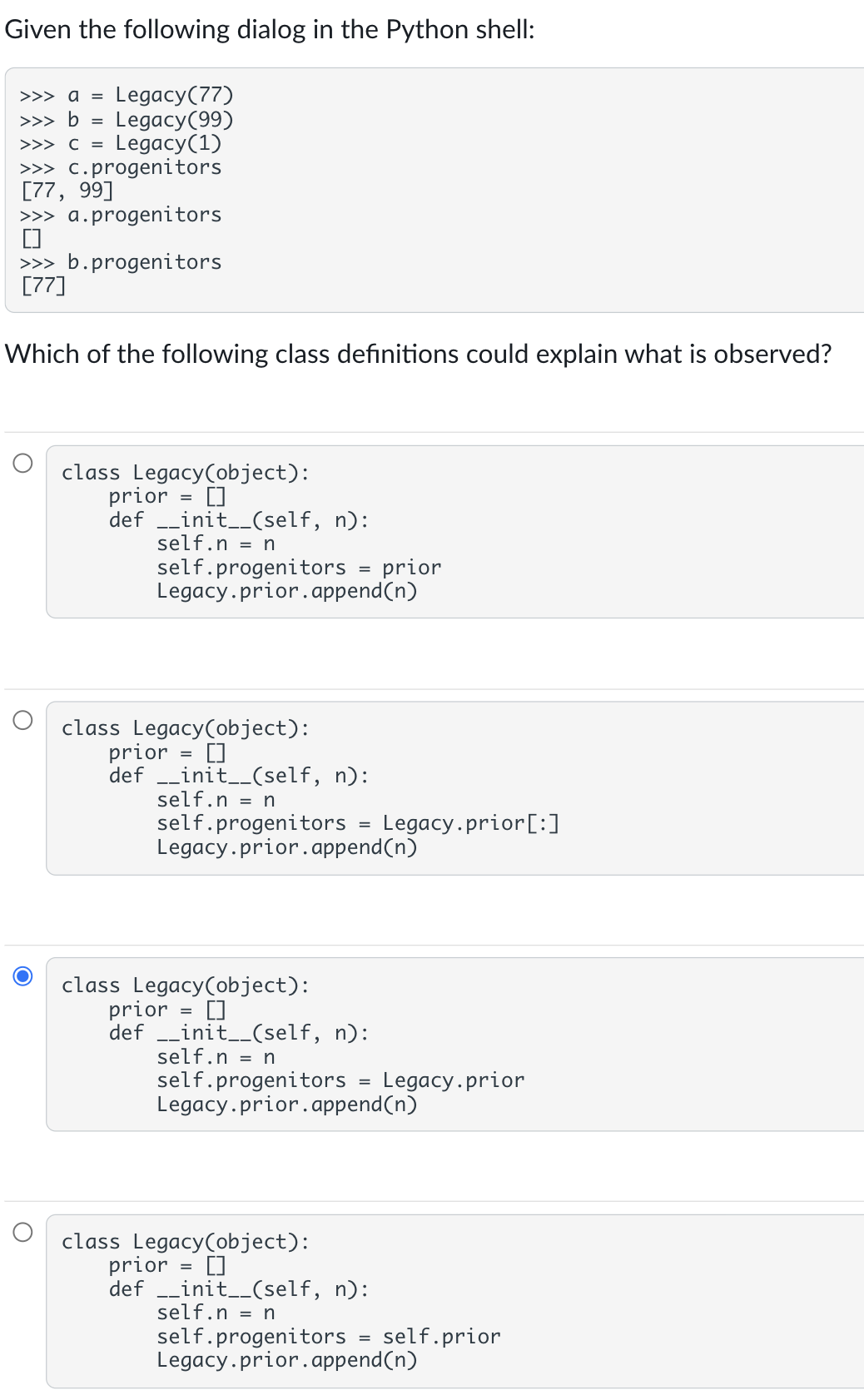 Solved Given the following dialog in the Python shell: >>> | Chegg.com