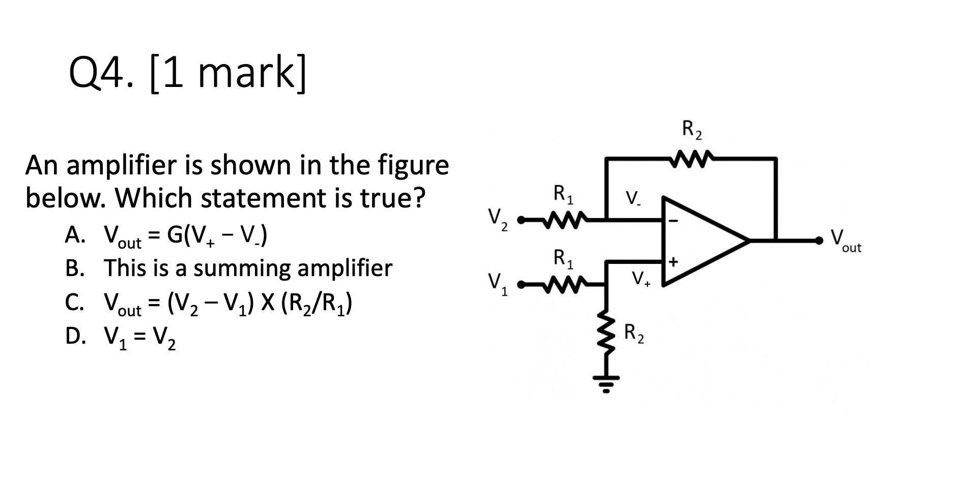 Solved Q3. [1 mark] An amplifier is shown in the figure | Chegg.com