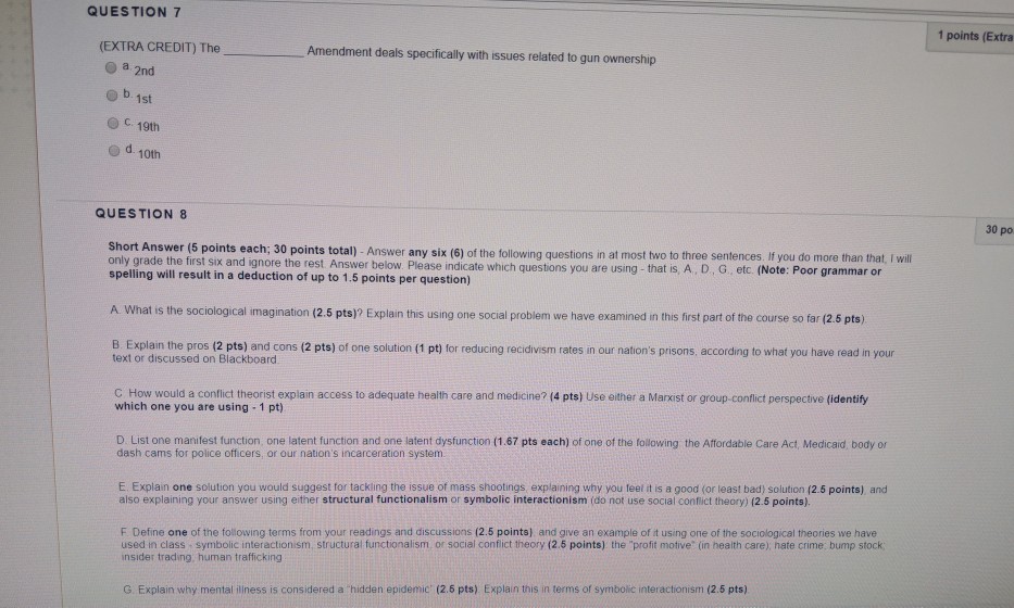 Solved QUESTION 7 1 points (Extra (EXTRA CREDIT) The O a 2nd | Chegg.com