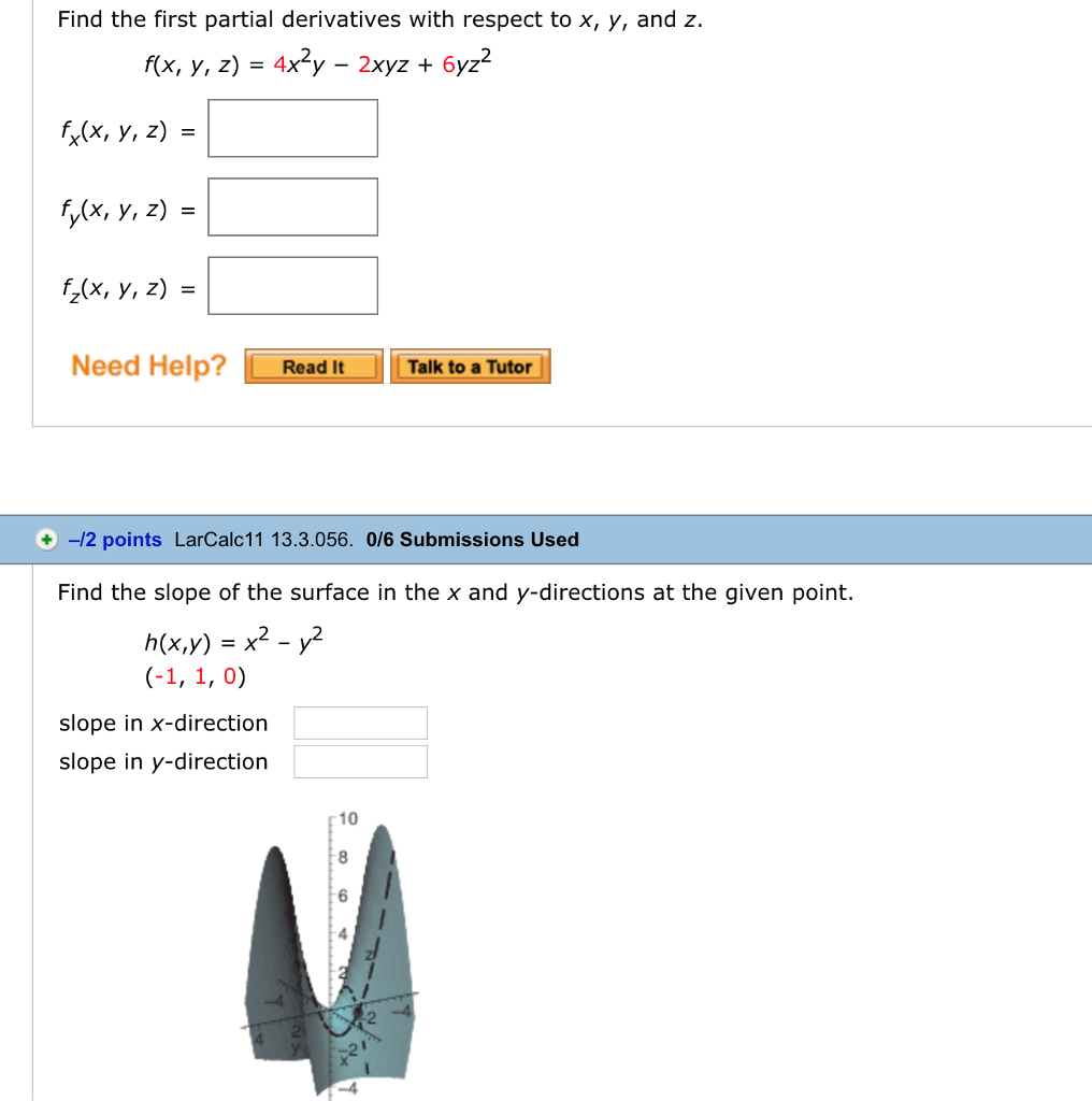 Solved Find the first partial derivatives with respect to x, | Chegg.com