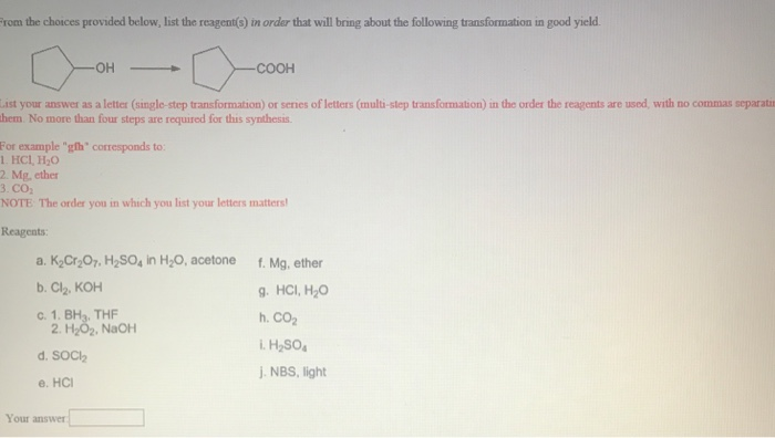 Solved rom the choices provided below, list the reagent(s) | Chegg.com
